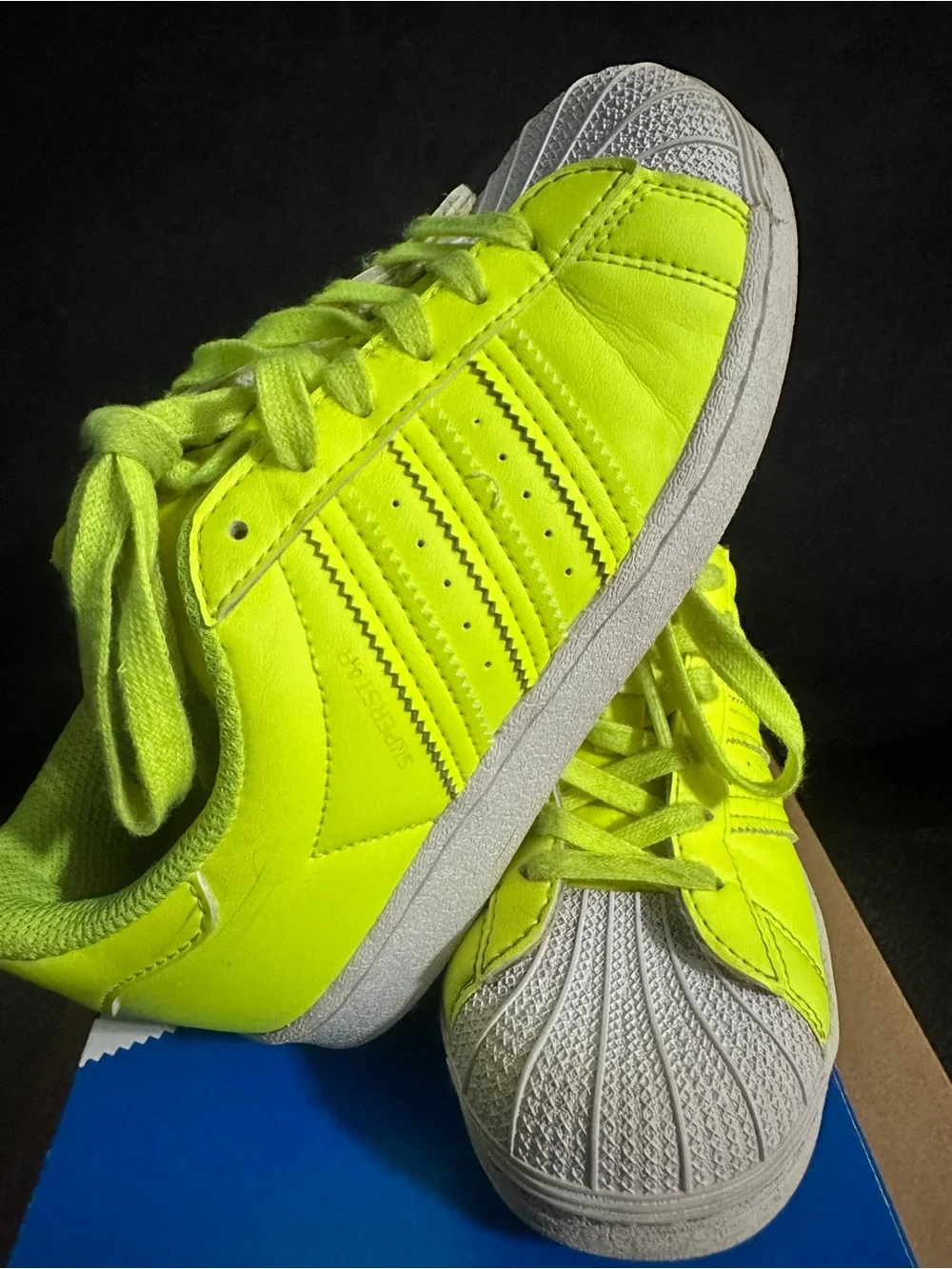 adidas Kids Superstar C Neon Lime Green Lace-Up Sneakers
